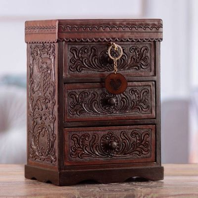 Primary image for Embossed Mohena Wood and Leather Chest with Key Embossed Treasure