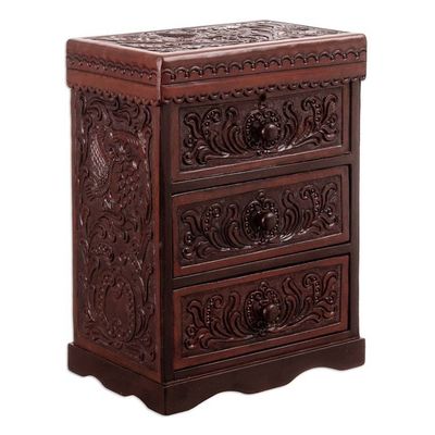 Alternate image for Embossed Mohena Wood and Leather Chest with Key Embossed Treasure