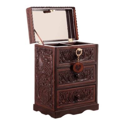 Alternate image for Embossed Mohena Wood and Leather Chest with Key Embossed Treasure