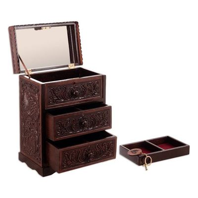 Alternate image for Embossed Mohena Wood and Leather Chest with Key Embossed Treasure