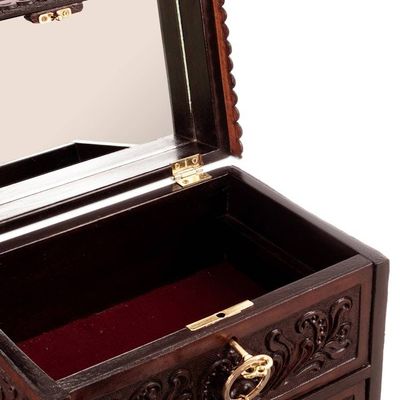 Alternate image for Embossed Mohena Wood and Leather Chest with Key Embossed Treasure
