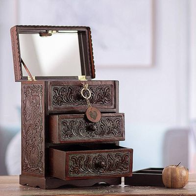 Alternate image for Embossed Mohena Wood and Leather Chest with Key Embossed Treasure