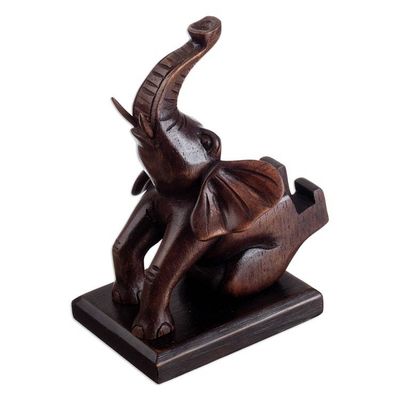 Alternate image for Cedar Wood Hand-Carved Elephant Phone Holder from Peru Prosperity Elephant