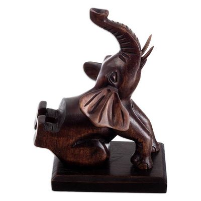 Alternate image for Cedar Wood Hand-Carved Elephant Phone Holder from Peru Prosperity Elephant