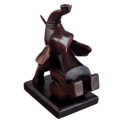 Alternate image for Cedar Wood Hand-Carved Elephant Phone Holder from Peru Prosperity Elephant