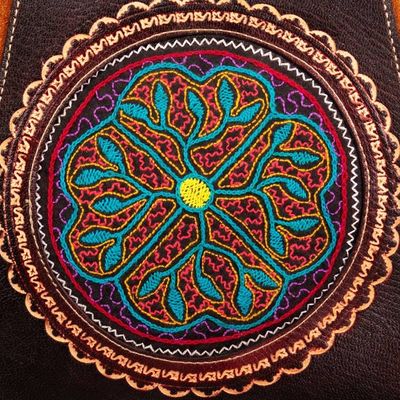 Alternate image for Suede Leather Tote Bag with Hand-Embroidered Embossed Motifs Cusco Flowers
