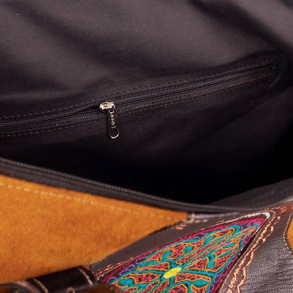 Alternate image for Suede Leather Tote Bag with Hand-Embroidered Embossed Motifs Cusco Flowers