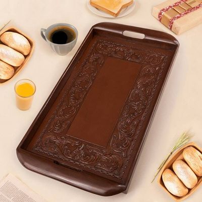 Primary image for Peruvian Leather Wood Tray Serveware Spanish Ivy