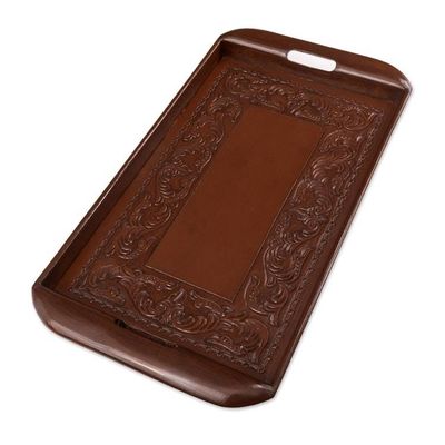 Alternate image for Peruvian Leather Wood Tray Serveware Spanish Ivy