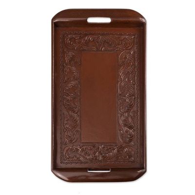 Alternate image for Peruvian Leather Wood Tray Serveware Spanish Ivy