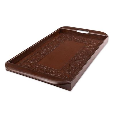 Alternate image for Peruvian Leather Wood Tray Serveware Spanish Ivy