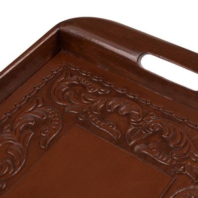 Alternate image for Peruvian Leather Wood Tray Serveware Spanish Ivy