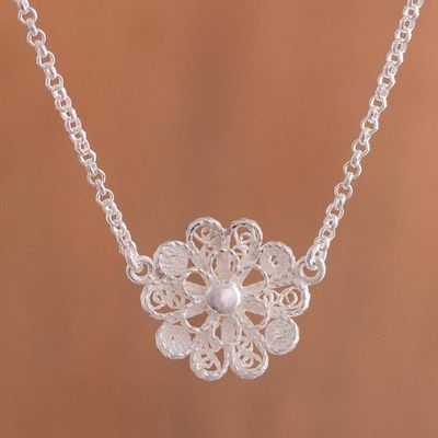Alternate image for Handcrafted Sterling Silver Filigree Flower Pendant Necklace Exquisite Blossom