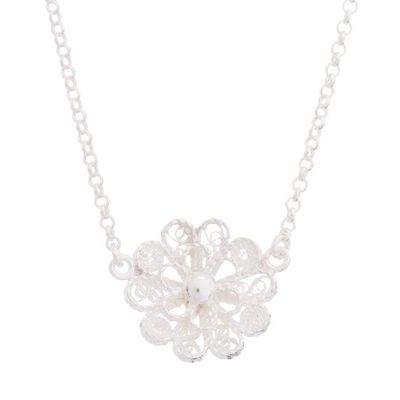 Alternate image for Handcrafted Sterling Silver Filigree Flower Pendant Necklace Exquisite Blossom