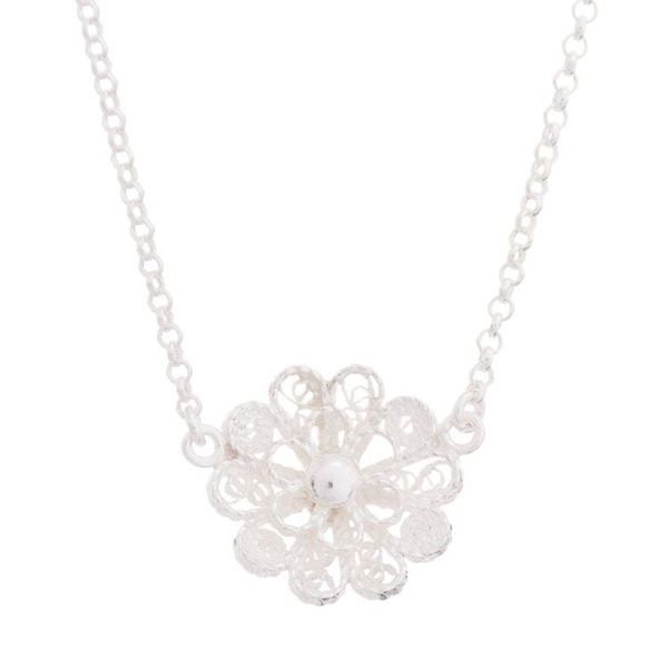 Alternate image for Handcrafted Sterling Silver Filigree Flower Pendant Necklace Exquisite Blossom