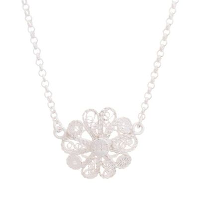 Alternate image for Handcrafted Sterling Silver Filigree Flower Pendant Necklace Exquisite Blossom