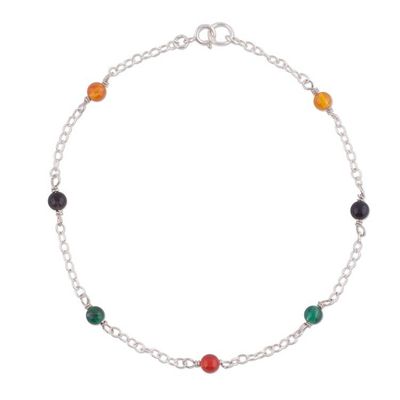 Primary image for Multicolored Agate and Sterling Silver Anklet from Peru Leisurely Walk