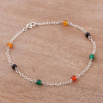 Alternate image for Multicolored Agate and Sterling Silver Anklet from Peru Leisurely Walk