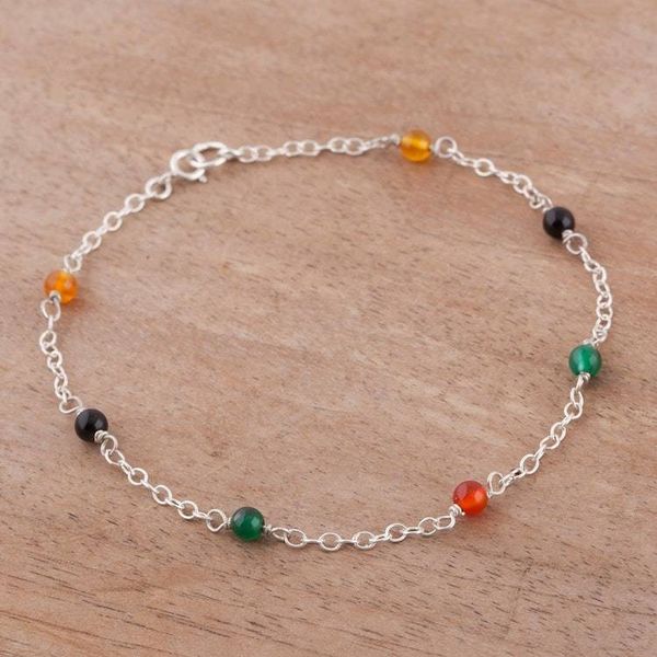 Alternate image for Multicolored Agate and Sterling Silver Anklet from Peru Leisurely Walk