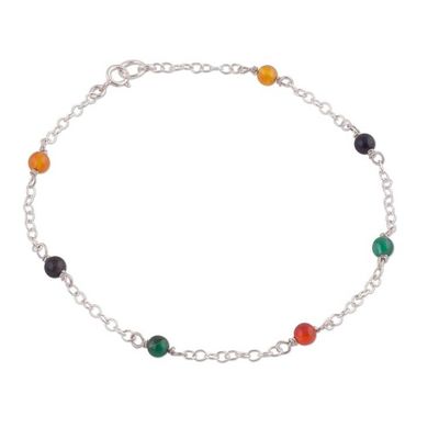 Alternate image for Multicolored Agate and Sterling Silver Anklet from Peru Leisurely Walk
