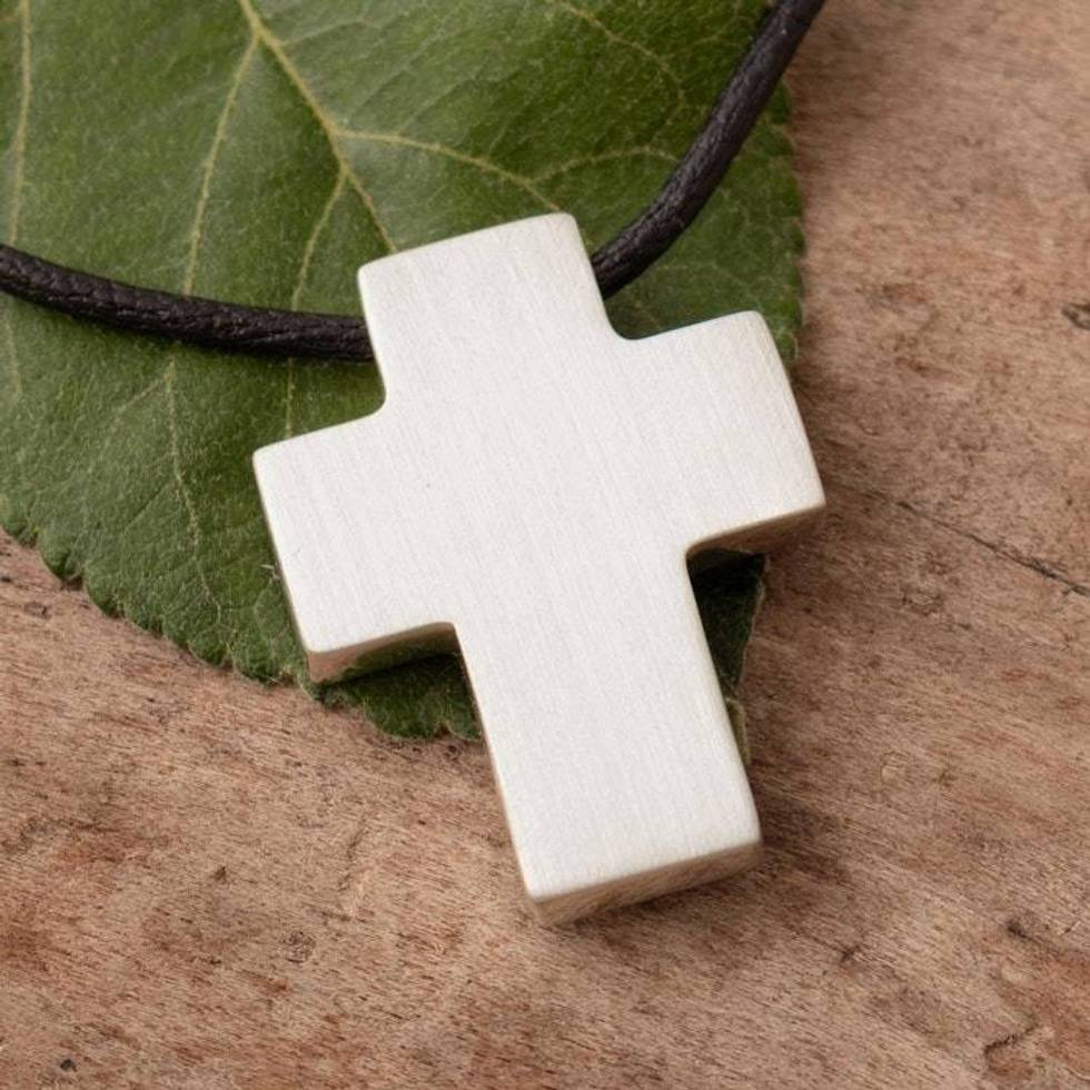 Men's Peruvian Cross Fine Silver Cord Necklace 'Southern Cross'