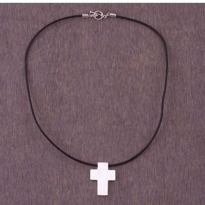 Alternate image for Mens Peruvian Cross Fine Silver Cord Necklace Southern Cross