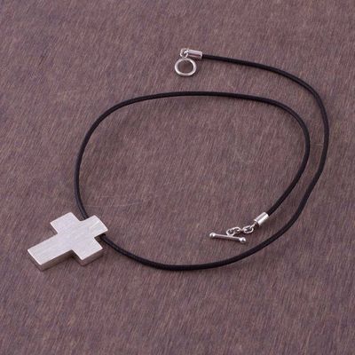 Alternate image for Mens Peruvian Cross Fine Silver Cord Necklace Southern Cross