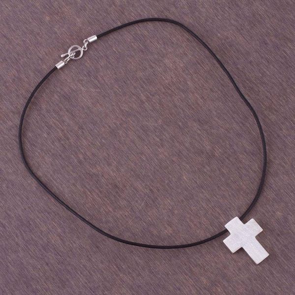 Alternate image for Mens Peruvian Cross Fine Silver Cord Necklace Southern Cross