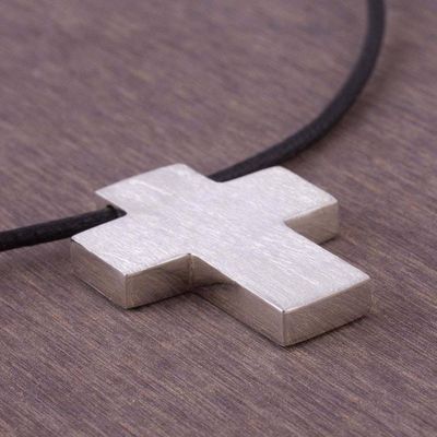 Alternate image for Mens Peruvian Cross Fine Silver Cord Necklace Southern Cross