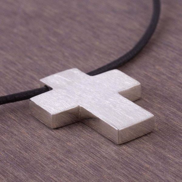 Alternate image for Mens Peruvian Cross Fine Silver Cord Necklace Southern Cross