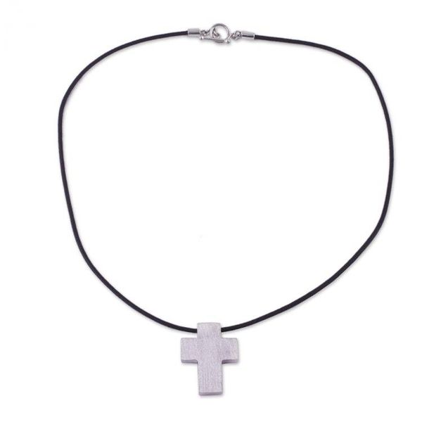 Alternate image for Mens Peruvian Cross Fine Silver Cord Necklace Southern Cross