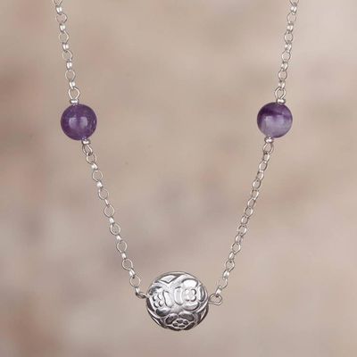 Alternate image for Amethyst and Coconut Shell Pendant Necklace from Peru Lovely Garden