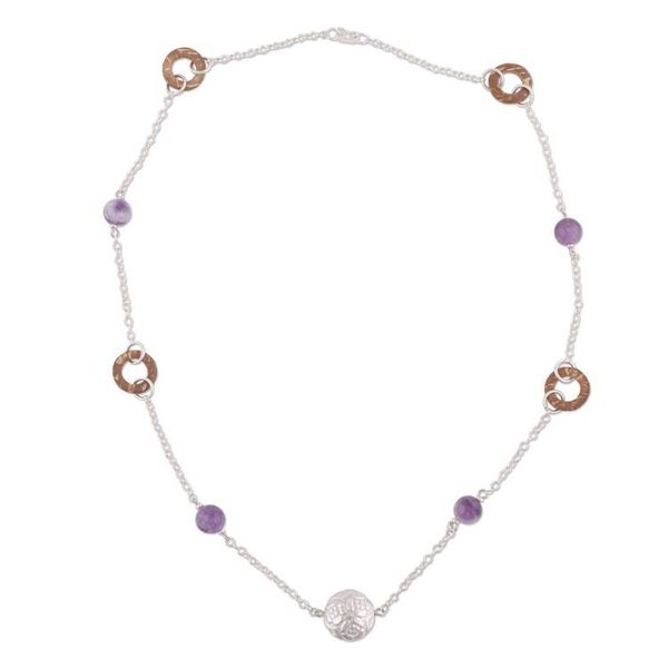 Alternate image for Amethyst and Coconut Shell Pendant Necklace from Peru Lovely Garden