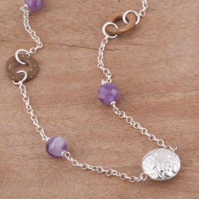 Alternate image for Amethyst and Coconut Shell Pendant Necklace from Peru Lovely Garden