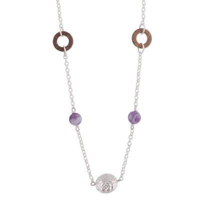 Alternate image for Amethyst and Coconut Shell Pendant Necklace from Peru Lovely Garden