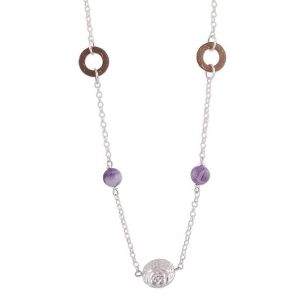 Alternate image for Amethyst and Coconut Shell Pendant Necklace from Peru Lovely Garden