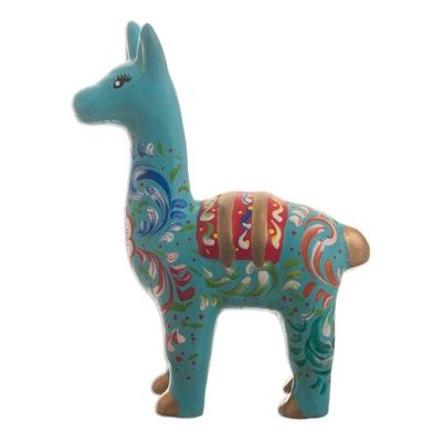 Alternate image for Handmade Aqua Llama Figurine Llama in Aqua