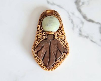 Alternate image for Green Marble and Mahogany Jasper Polymer Clay Pendant