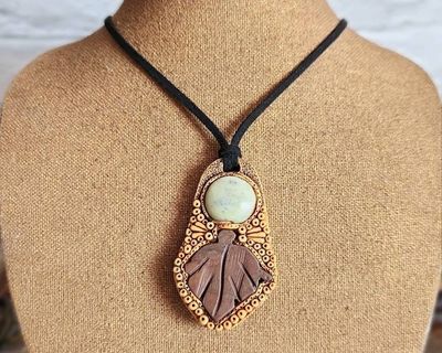 Alternate image for Green Marble and Mahogany Jasper Polymer Clay Pendant