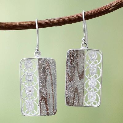 Alternate image for Handmade Andean Sterling Silver Filigree Hook Earrings Bold Contrasts