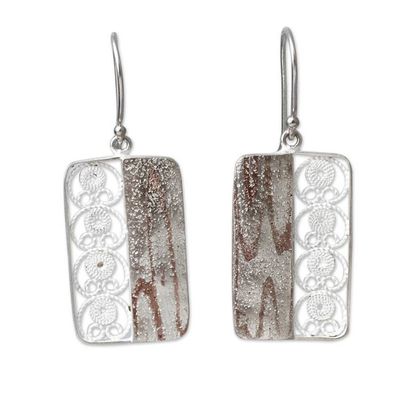 Alternate image for Handmade Andean Sterling Silver Filigree Hook Earrings Bold Contrasts