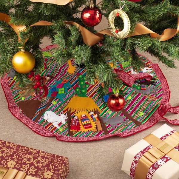 Alternate image for Multicolored Nativity-Themed Tree Skirt The Journey