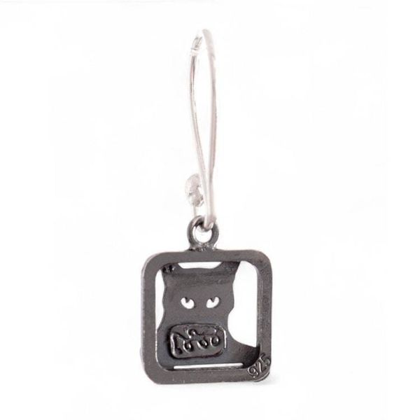 Alternate image for Modern Square Sterling Silver Dangle Earrings of Peeking Cat Mischievous Sparkle