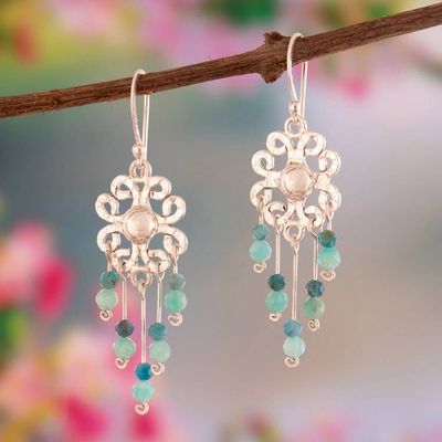 Alternate image for Floral-Themed Natural Amazonite Silver Chandelier Earrings Fabulous Flowers
