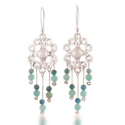 Alternate image for Floral-Themed Natural Amazonite Silver Chandelier Earrings Fabulous Flowers