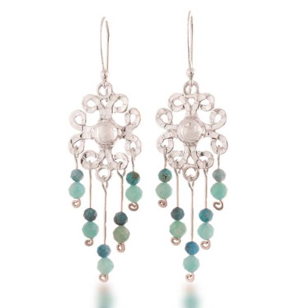 Alternate image for Floral-Themed Natural Amazonite Silver Chandelier Earrings Fabulous Flowers