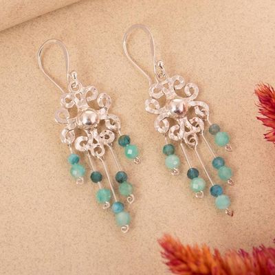 Alternate image for Floral-Themed Natural Amazonite Silver Chandelier Earrings Fabulous Flowers