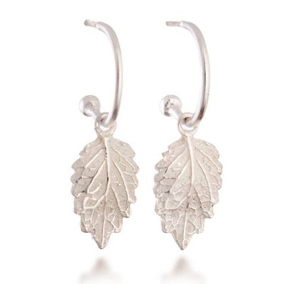 Alternate image for Leaf-Themed Modern Textured Silver Half-Hoop Earrings Peruvian Leaves