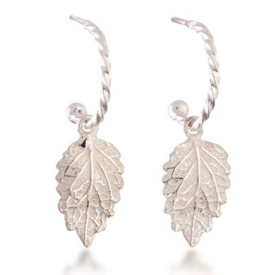 Alternate image for Sterling Silver Half-Hoop Earrings with Textured Leaf Design Andean Leaves