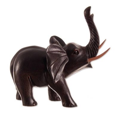 Alternate image for Artisan-Made Hand-Carved Brown Cedarwood Elephant Sculpture Eternal Wisdom